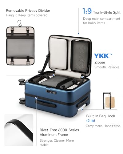 LUGGEX Carry On Luggage Top Opening, FLA Aluminum Frame Trunk Style Luggage, Polycarbonate Hard Shell Suitcase (FX-Enhance, Blue, 20 Inch, 38L)
