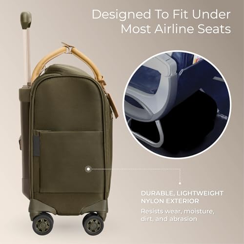 Briggs & Riley Wheeled Cabin Bag - Carry On Luggage for Travel, Suitcases with Wheels, Softside Rolling Bag for Men & Women, Interlocking Handle, Fits up to 13" Laptop - Rhapsody Collection, Olive