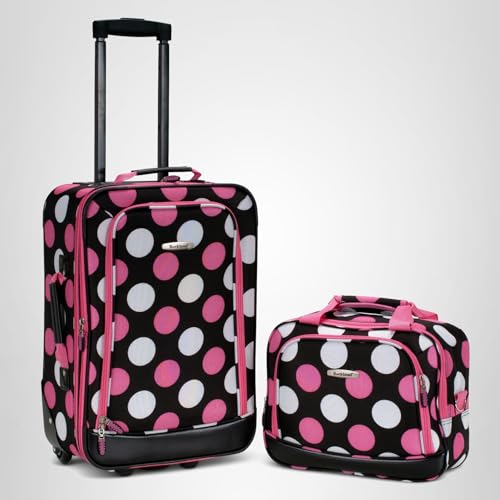 Rockland Escape 4-Piece Softside Upright Luggage Set, Telescoping Handles, Multi/Pink Dot, (14/19/24/28)