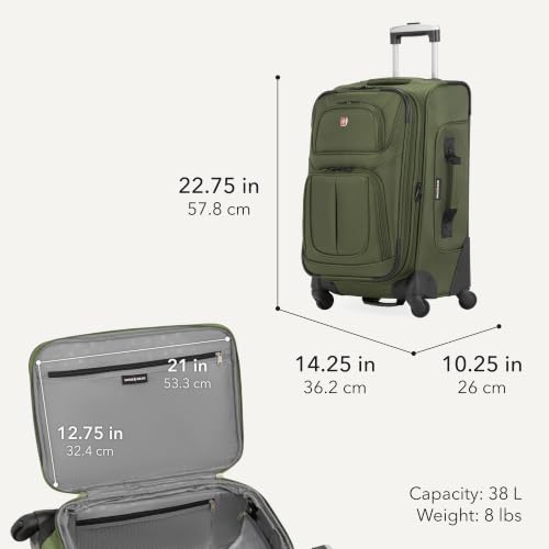 SWISSGEAR Sion 2-Piece Travel Set, Softside Expandable Carry-On Spinner Bundled with 1900 ScanSmart 17" Laptop Backpack with RFID Blocking & Tech Organization, Evergreen