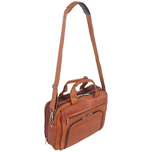 Kenneth Cole REACTION Out Of The Bag Manhattan Colombian Leather RFID 15.6" Laptop Briefcase, Cognac
