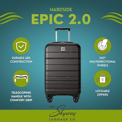 Skyway Epic 2.0 Hardside Lightweight and Durable ABS Shell Luggage, Spacious with Dual Spinning Wheels, Comfort Grip, Men and Women, Men and Women, 28-inch Large Check-In, Midnight