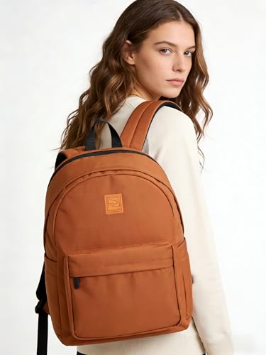 Hanke Travel Backpack for Women Men, Small College Laptop Backpack, Lightweight Water-Resistant Work Bookbag, Cute Casual Daypack for 15.6 Inch Laptop, Reddish Brown