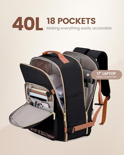 LOVEVOOK 40L Travel Backpack Flight Approved Carry on Backpack,3 Packing Cubes,Waterproof Personal Item Travel Bag,TSA Carry on Luggage Suitcase Travel Essentials,Gifts for Women & Men,fits 17" Laptop