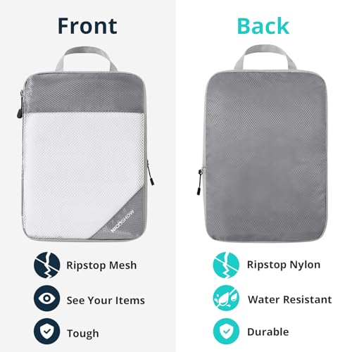 NICOSHOW 6 Set Compression Packing Cubes for Travel - Compressible, Lightweight, and Space-Saving Packing Cubes, Travel Essentials for Women, Grey