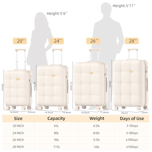 MGOB 28 Inch Large Luggage with Dual 360° Spinner Wheels - Checked Suitcase - TSA Lock, Airline-Approved - Lightweight Durable Polycarbonate (Beige)