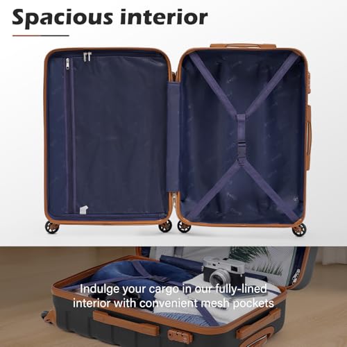 Coolife Luggage 3 Piece Set, Lightweight Durable Hardshell Suitcase set with 360° Spinner Wheels, TSA-approved Lock, Checked Family Travel Luggage sets, 16/20/24/28 Inch, Apricot White