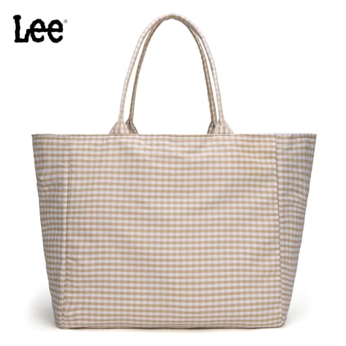 Lee Gingham Tote Bag for Women, Extra Large Cotton Shoulder Bag, Casual Cute Plaid Tote Bag Lightweight Beach Handbag, Multipurpose Reusable Grocery for Travel, Shopping, Weekender, LEE64-001TN