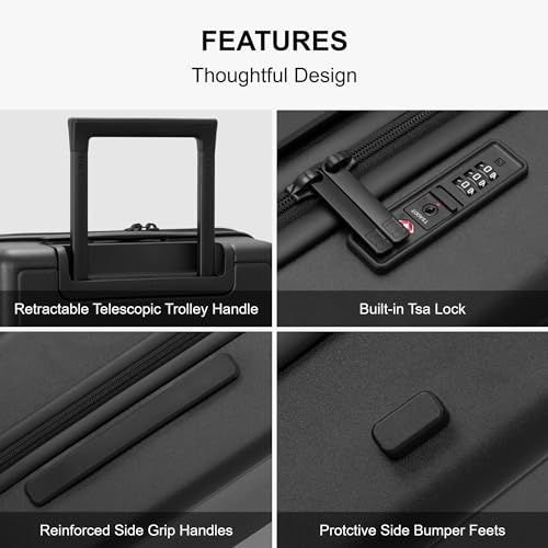 LEVEL8 Elegance Matte Luggage Set, 20 Inch Carry-on Luggage, 24&28 Large Suitcase Lightweight Hardside Suitcases with Wheels,Tsa Lock,3-Piece Set(20/24/28), Black