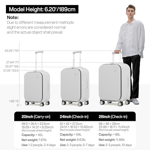 mixi 20 Inch Carry On Luggage 22x14x9 Airline Approved PC Hard Shell Suitcase Top Opening Aluminum Frame Travel Suitcases with Wheels, Smoke White