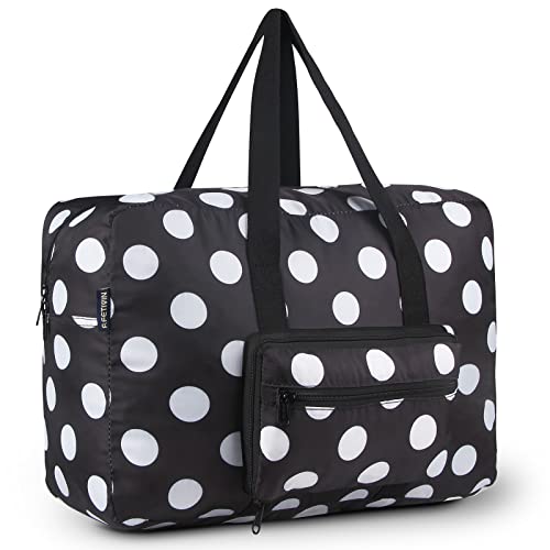 F.FETIVIN Weekender Bag Carry On Travel Duffle Medium Overnight Bag for Women(Black Dot)