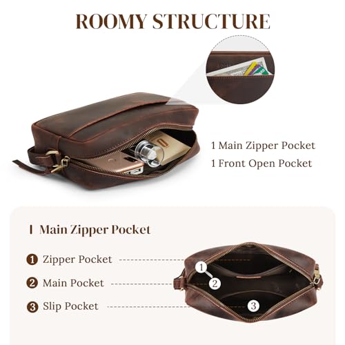 S-ZONE Crossbody Bags for Women Top Grain Leather Shoulder Handbags Camera Bag Purse Adjustable Strap Travel Daily Dark Brown