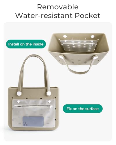 BAGSMART Beach Bag for Women, Water-resistant Rubber Tote Bag, Sandproof Vacation Essentials for Summer Swim Cruise Pool, Sea Glass Sage, Medium