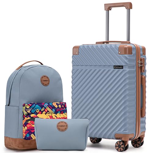 Cosbarn Luggage Sets 5 Piece with TSA Lock Spinner Wheels, Unisex Hard Case ABS Suitcase Set, Hardshell Lightweight Waterproof Travel Hardside Suitcases with Wheels for Women Men, Sky Blue