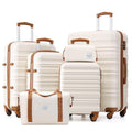 LONG VACATION 6 Piece Luggage Set Carry on Suitcase with ABS+PC hardshell, Spinner Wheels & YKK Zipper TSA Lock (BEIGE-BROWN, 6 piece set)