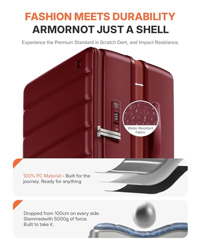ISLAND ELEPHANT Expandable 20Inch Carry On Luggage Airline Approved - Top Opening Hardside Travel Suitcase Unbreakable -with Cup Holder,USB Charge,Side Pothook, 360°Spinner Wheels, TSA Lock-Wine Red