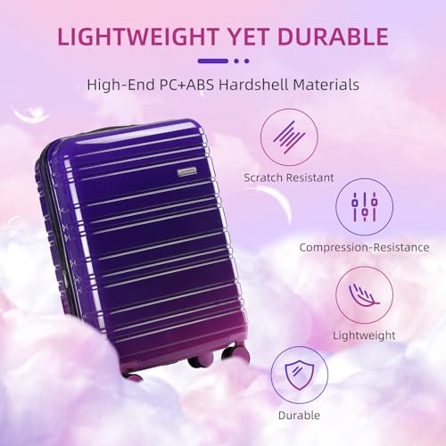 LARVENDER Luggage Sets 3 Piece, 20 Inch Carry on Luggage 22x14x9 Airline Approved Hardside PC+ABS Suitcase Set with Spinner Wheels TSA Lock, Lightweight Luggage Set for Women, Midnight Berry