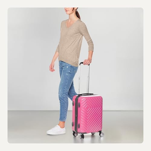 Amazon Basics 21" Hardside Carry-On Luggage with TSA Lock, Expandable, Scratch-Resistant Geometric Surface, Organized Interior, 4 Multi-directional Spinner Wheels, Pink
