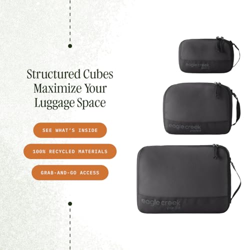 Eagle Creek Pack-It Reveal Cube Set - Packing Cubes for Compartmentalizing Luggage - Durable - Ultra-Lightweight - Water-Resistant - Easy Grab Zipper Pull - Mesh Windows - Black - XS/S/M