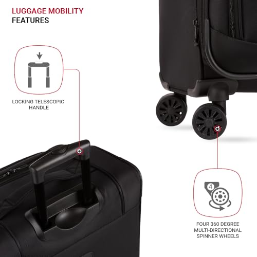 SwissGear Sion II Softside Expandable Luggage with Spinner Wheels, Black, Checked-Large 28-Inch