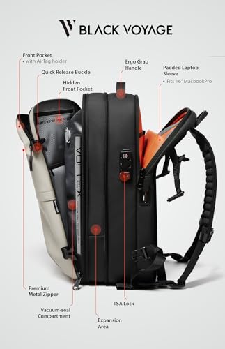 BlackVoyage Vortex Vacuum Seal Travel Backpack 60L Expandable Air Compression System Water Resistant TSA Lock Carry-On Suitcase Luggage White AERO Essential Series Vacuum Pump Included