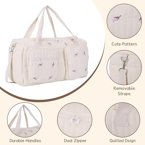 ALINUOYQ Quilted Diaper Bag Tote Cute Large Baby Bag for Mom, Hospital Bags for Labor Delivery, Weekender & Overnight Travel Duffel Bags for Women, Pañaleras para Bebe
