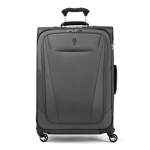 Travelpro Maxlite 5 Softside Expandable Luggage with 4 Spinner Wheels, Lightweight Suitcase, Men and Women, Shadow Grey, Checked-Medium 25-Inch