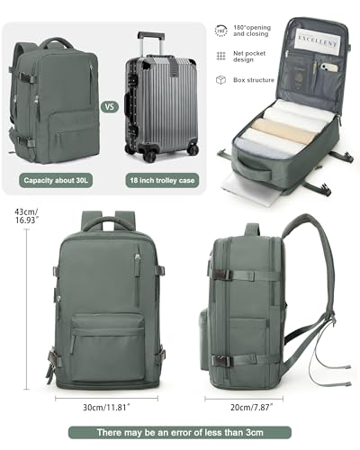 VGCUB Carry on Travel Backpack for Women Men Large Laptop Gym Work Frontier Airlines Personal Item Bag Business Airport Lightweight Backpack Flight Approved Mochilas de Viaje Green