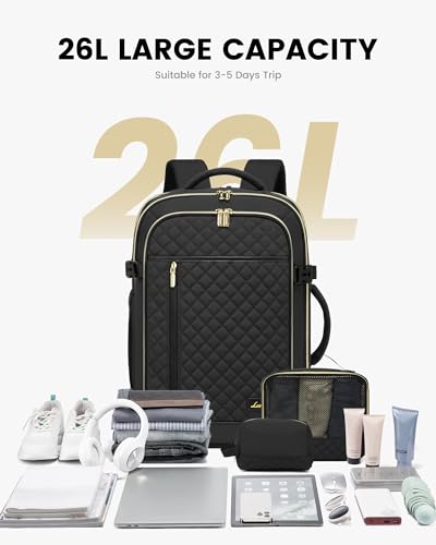 LOVEVOOK Travel Backpack for Women, Carry on Backpack for Airplanes,TSA Personal Item Travel Bag fits 15.6" Laptop,Travel Essentials Carry On Bag Flight Approved with 3 Packing Cubes