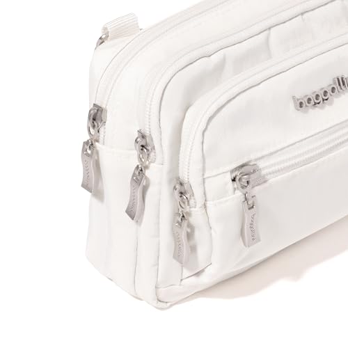 Baggallini Triple Zip Small Crossbody Bag for Women - 8x6 inch Convertible Fanny Pack Belt Bag - Lightweight Water-resistant