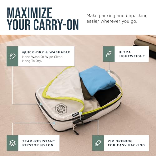 Compression Packing Cubes for Travel, 6-Piece Lightweight Packing Cubes Set for Carry-On Luggage & Backpacks – TRIPPED Travel Gear (White and Green)