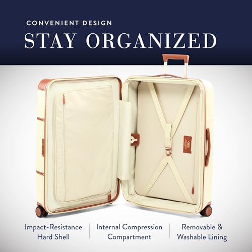 Bric's Bellagio 3.0 Spinner Trunk- Luxury Hardshell Check In Luggage with Large Wheels, Telescopic Handle, Leather Detailing - Expandable Rolling Suitcase - 30", Cream
