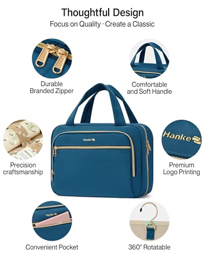 Hanke Hanging Travel Toiletry Bag for Women, Water-Resistant Makeup Organizer with Hook, Cosmetic Bag for Bathroom & Travel Essentials Accessories, Navy Blue