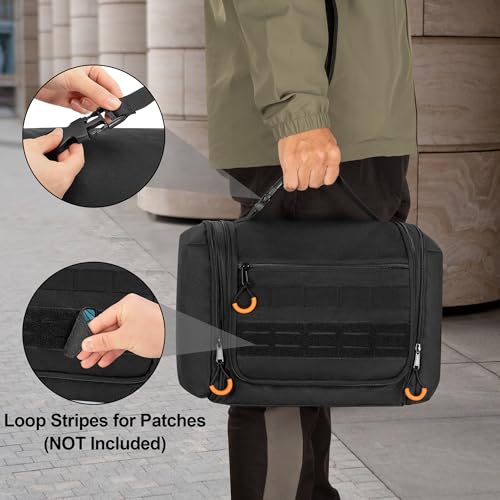 Prokva Tactical Toiletry Travel Bag for Men, Hanging Dopp Kit Hygiene Bag Shower Organizer with Hook for Toiletries and Shaving Care, Black (Empty Bag)