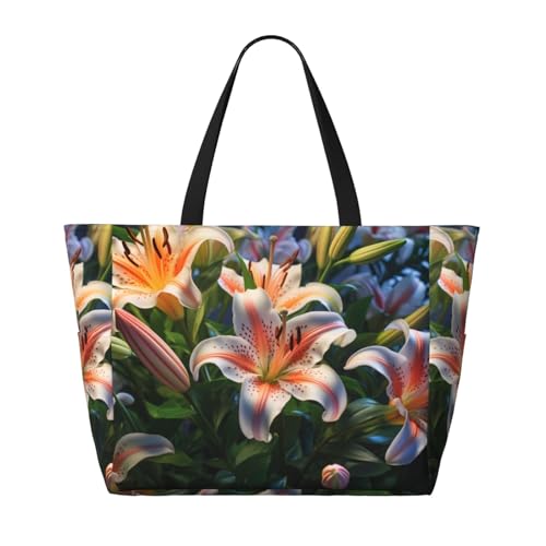 WZYCWB Lilies in Bloom Beach bag large travel bag gym swimming pool zipper storage bag