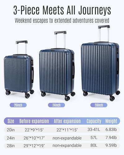LIGHT FLIGHT Luggage Sets, Durable Hard Shell 3 Piece Set Suitcase with Spinner Wheels, Hardside Lightweight Luggage set with TSA Lock, Large Travel Luggage Set (20" 24" 28"),Coffee Brown