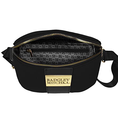 BADGLEY MISCHKA Sage Scuba and Vegan Leather Belt Bag | Fanny Pack | Sling (Black)