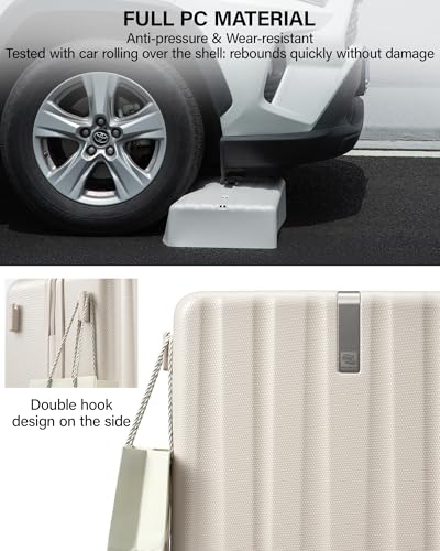 Hanke Upgraded Elite 20 Inch Carry On Luggage 22x14x9 Airline Approved,PC Hard Shell Suitcases with Wheels, TSA Lock, Explosion-Proof Zipper Suitcase for Business Travel Men & Women,Ivory White