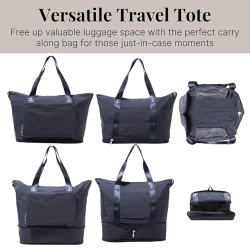 Baggallini Women's Carryall Expandable Packable Tote, French Navy