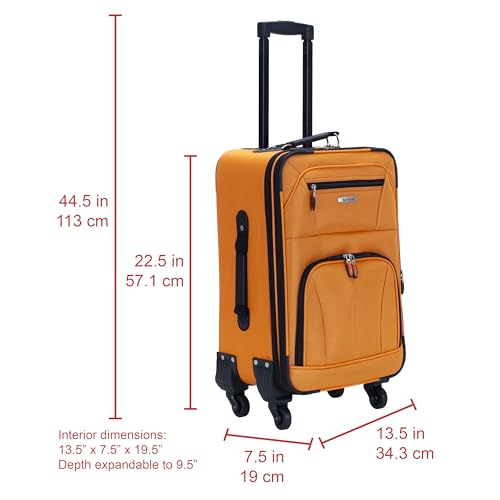 Rockland Pasadena Expandable Spinner Carry-on 19", Orange