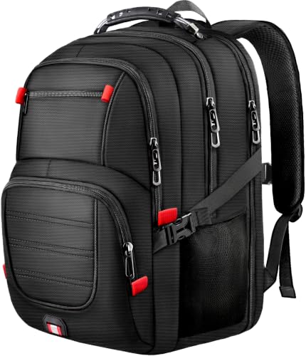 JARWAM Large Travel Backpack for Men with LifetimeWarranty, TSA Friendly 17.3 Inch Laptop Backpack, 45L Carry On Airline Approved Computer Bag for Work College Travel, Black