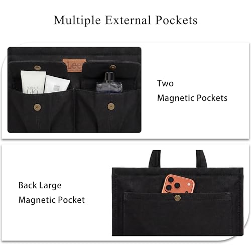 Lee Canvas Tote Bag for Women, Medium Women's Crossbody Bags Work Laptop, Zipper Handbag Purse, Adjustable Detachable Strap, Multi Compartment Shoulder Bag for Commute Travel, LEE53-006BK