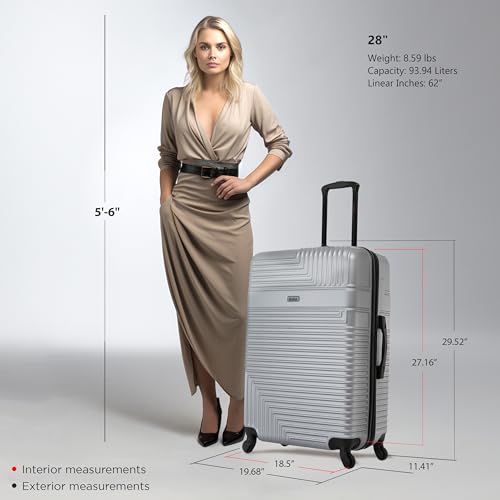 InUSA RESILIENCE Luggage with Spinner Wheels | Durable Lightweight Hardside Suitcase, Traveling Suitcases, Travel Bag with Handle and Trolley | 28-Inch Large Checked Luggage | Silver