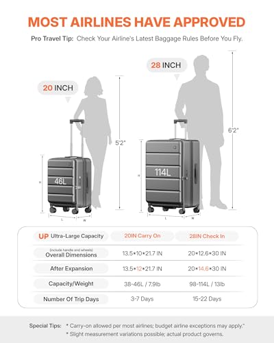 ISLAND ELEPHANT Expandable 20Inch Carry On Luggage Airline Approved - Top Opening Hardside Travel Suitcase Unbreakable -with Cup Holder,USB Charge,Side Pothook, 360°Spinner Wheels, TSA Lock-Grey