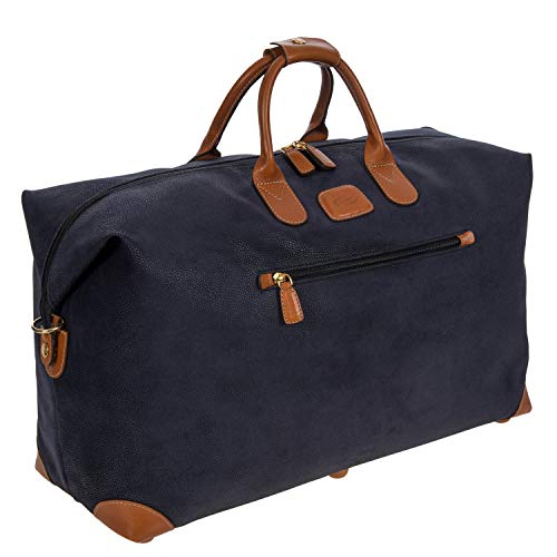 Bric's LIFE Cargo Duffel Bag, Luxury Travel Weekender with Water-Resistant Faux Suede and Leather Details – 22 Inch, Blue