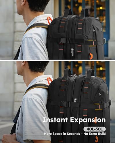 Tolaccea Travel Backpack for Men Women, 40L-50L Carry On Backpack with Wet Dry Compartment, TSA Approved Laptop Daypack Fits 15.6", Convertible Expandable Large Rucksack Duffel Bag for Work Travel