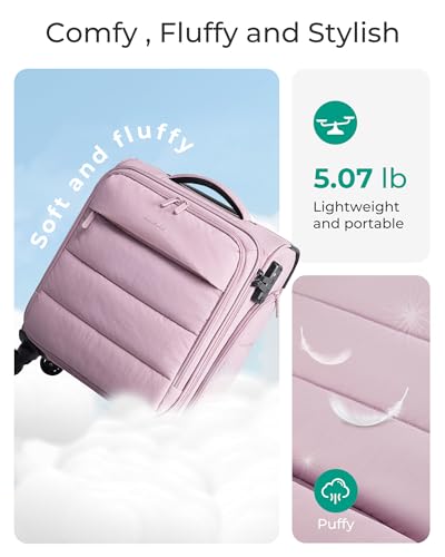 BAGSMART Underseat Carry on Luggage with Wheels, Soft Underseat Travel Luggage with PVC Wet/Dry Pockets, Lightweight Soft Personal Item Suitcase for Short Trip, Pinkish Purple