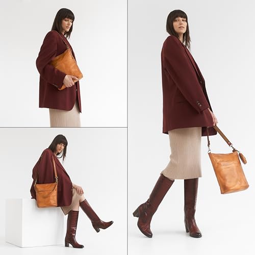 BERLINER BAGS Vintage Genuine Leather Shoulder Bag Sofia, Handbag, Crossbody Bag for Women - Brown