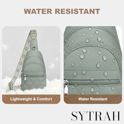 SYTRAH Sling Bag for Women, Anti-Theft RFID Crossbody Bag Nylon Sling Purse for Travel, Puffy Small backpack for Daily Hiking Sports Green