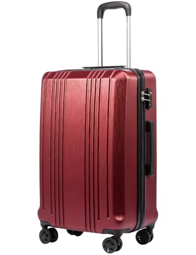 Coolife Luggage PC+ABS Hardshell Suitcase with TSA Lock, Spinner Carry On Lightweight (wine red, S(20in_carry on))